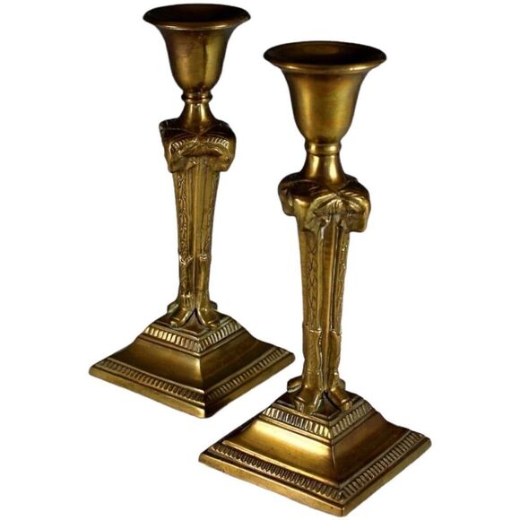 Mid 20th Century Hollywood Regency Brass Ram's Head Candle Holders Set of 2 EUC - Picture 1 of 11